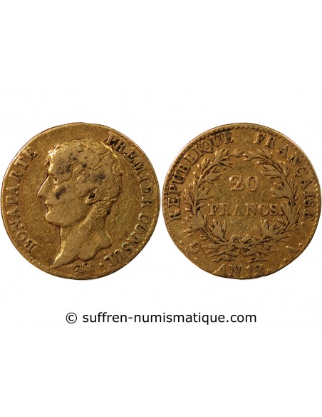 BONAPARTE 1er CONSUL - 20 FRANCS OR AN 12 A PARIS