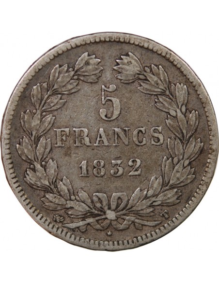 LOUIS PHILIPPE - 5 FRANCS ARGENT 1832 T NANTES