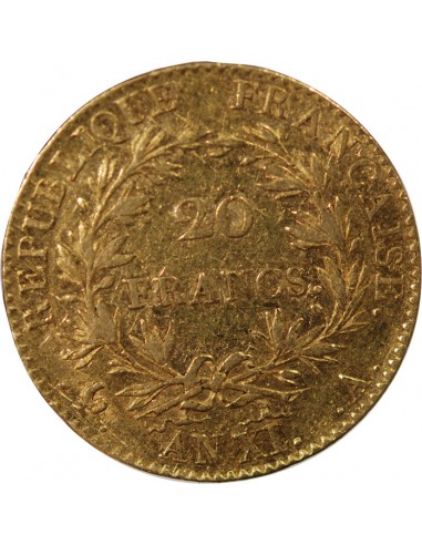 Napoléon Ier, Empereur de France, Roi d'Italie 20 Francs Or AN XI A Paris