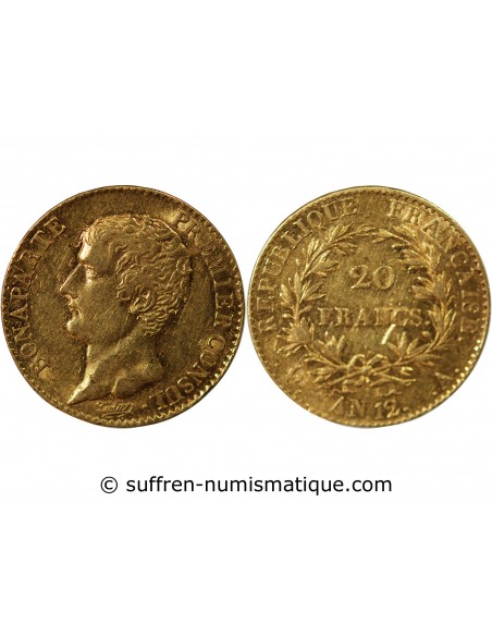BONAPARTE 1er CONSUL - 20 FRANCS OR AN 12 A PARIS