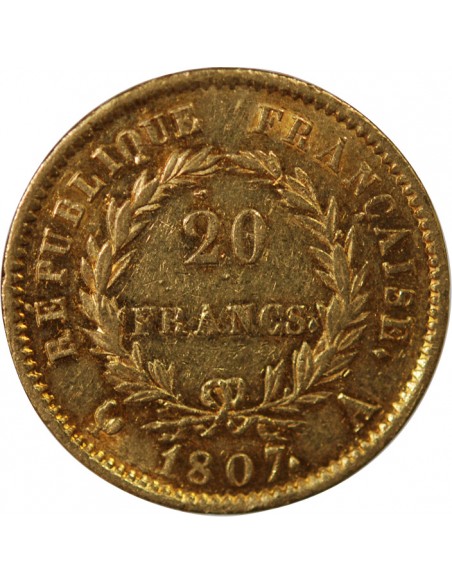 NAPOLEON Ier﻿ - 20 FRANCS OR﻿, BALANCIER GENGEMBRE - 1807 A PARIS