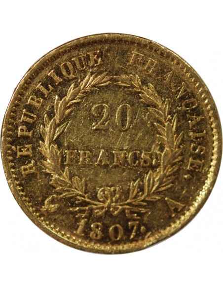 Napoléon Ier, Empereur de France, Roi d'Italie 20 Francs Or 1807 A Paris