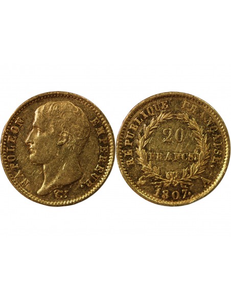 Napoléon Ier, Empereur de France, Roi d'Italie 20 Francs Or 1807 A Paris