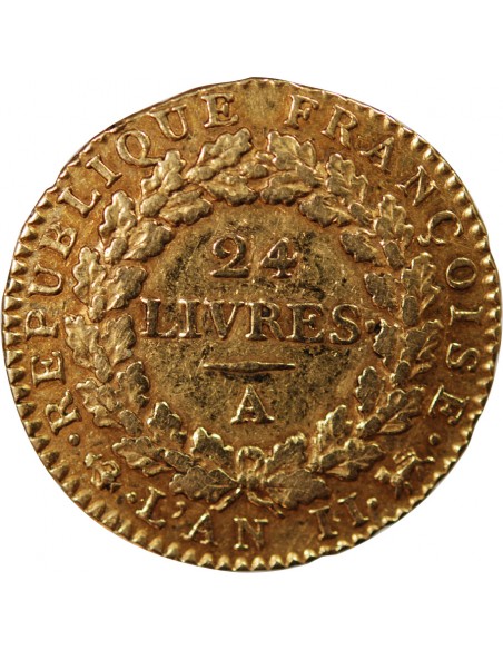 REVOLUTION FRANCAISE, CONVENTION - 24 LIVRES AU GENIE OR 1793 A PARIS