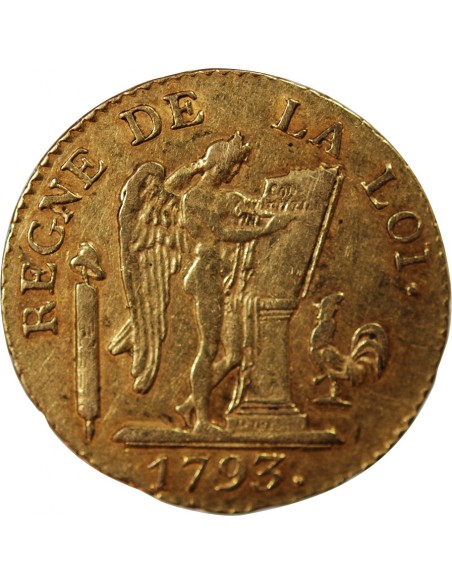 REVOLUTION FRANCAISE, CONVENTION - 24 LIVRES AU GENIE OR 1793 A PARIS