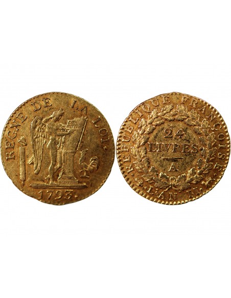 REVOLUTION FRANCAISE, CONVENTION - 24 LIVRES AU GENIE OR 1793 A PARIS