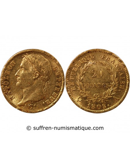 NAPOLEON Ier - 20 FRANCS OR 1808 A PARIS "Type République"﻿﻿