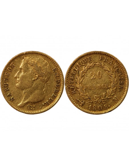 NAPOLEON Ier - 20 FRANCS OR 1808 M TOULOUSE "Type République"﻿﻿