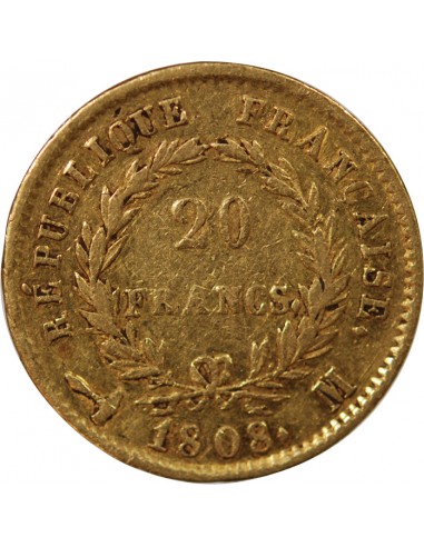 Napoléon Ier, Empereur de France, Roi d'Italie 20 Francs Or 1808 M Toulouse