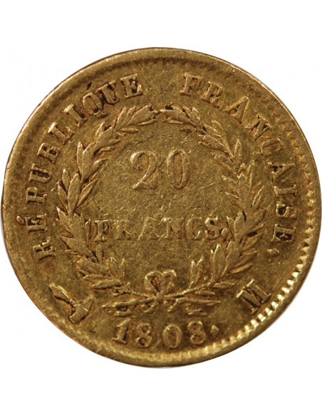 Napoléon Ier, Empereur de France, Roi d'Italie 20 Francs Or 1808 M Toulouse