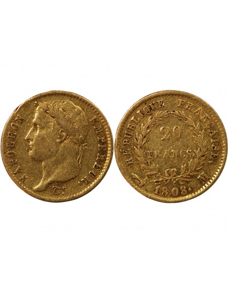 Napoléon Ier, Empereur de France, Roi d'Italie 20 Francs Or 1808 M Toulouse