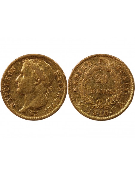 NAPOLÉON Ier - 20 FRANCS OR, TETE LAUREE - 1810 A PARIS