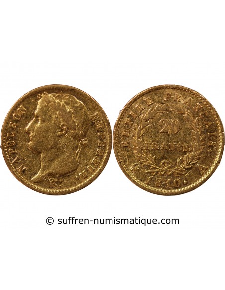 NAPOLÉON Ier - 20 FRANCS OR, TETE LAUREE - 1810 A PARIS