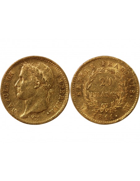 Napoléon Ier, Empereur de France, Roi d'Italie 20 Francs Or 1811 W Lille