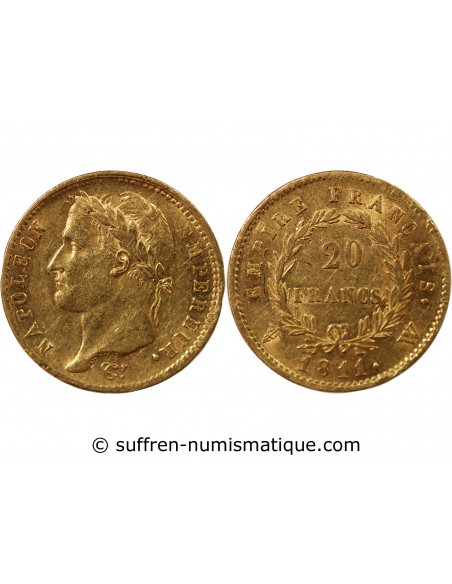 Napoléon Ier, Empereur de France, Roi d'Italie 20 Francs Or 1811 W Lille