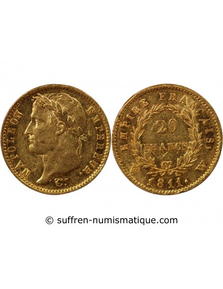 NAPOLEON Ier - 20 FRANCS OR 1811 W LILLE