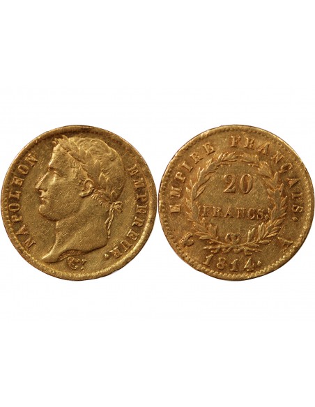 Napoléon Ier, Empereur de France, Roi d'Italie 20 Francs Or 1814 A Paris