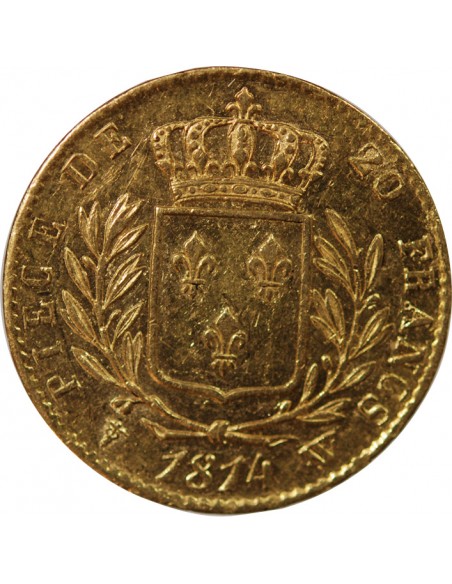 LOUIS XVIII - 20 FRANCS OR 1814 W LILLE