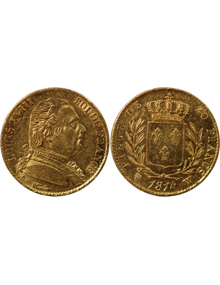 LOUIS XVIII - 20 FRANCS OR 1814 W LILLE