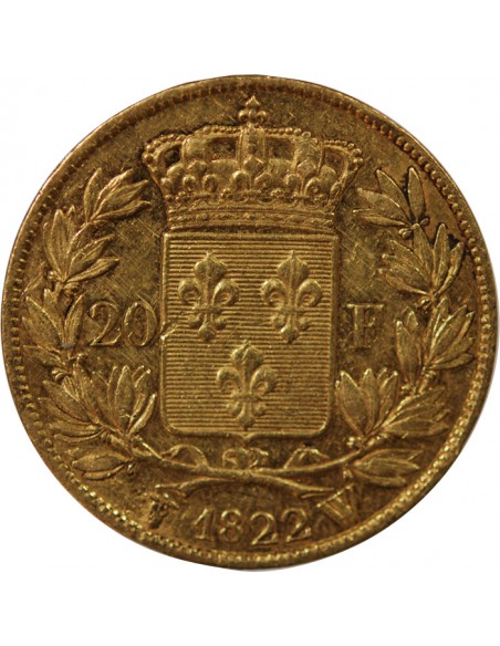 LOUIS XVIII - 20 FRANCS OR 1822 W LILLE