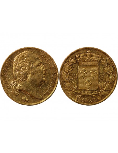 LOUIS XVIII - 20 FRANCS OR 1822 W LILLE
