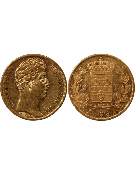 CHARLES X - 20 FRANCS OR 1828 A PARIS "5 Feuilles"﻿