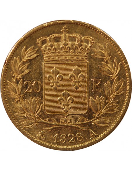 CHARLES X - 20 FRANCS OR 1828 A PARIS "5 Feuilles"﻿