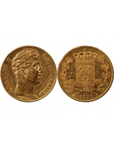 CHARLES X - 20 FRANCS OR 1828 A PARIS "5 Feuilles"﻿ 2