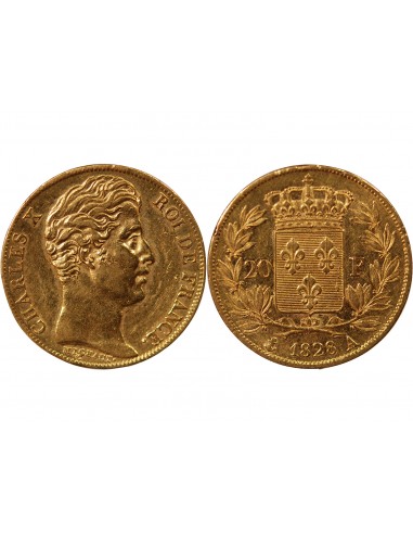 CHARLES X - 20 FRANCS OR 1828 A PARIS "5 Feuilles"﻿