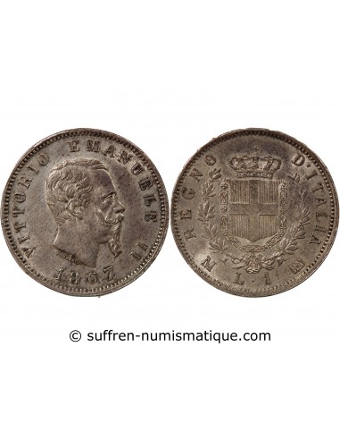 ITALIE, VICTOR EMMANUEL II - 1 LIRE ARGENT 1867 M