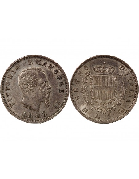 ITALIE, VICTOR EMMANUEL II - 1 LIRE ARGENT 1867 M