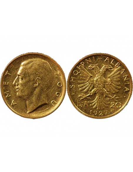 ALBANIE, ZOG Ier - 20 FRANGA OR 1927 R ROME