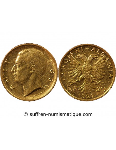 ALBANIE, ZOG Ier - 20 FRANGA OR 1927 R ROME