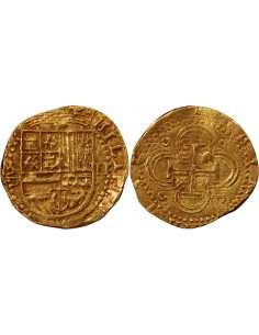 ESPAGNE, PHILIPPE II - 2 ESCUDOS OR 1566/88 S SEVILLE 2