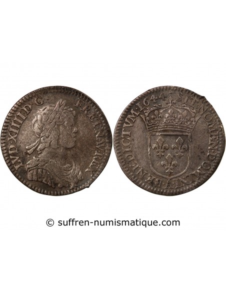 Louis XIV 1/12 ecu Argent 1644 A Paris