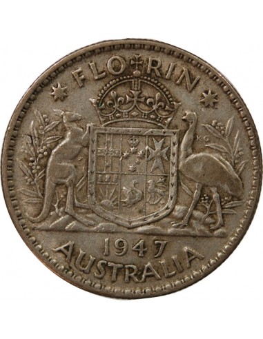 Australie George VI, Roi d'Angleterre, Empereur des Indes Florin Argent 1947 M Melbourne