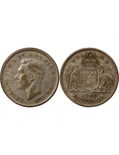 Australie George VI, Roi d'Angleterre, Empereur des Indes Florin Argent 1947 M Melbourne 2