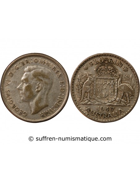 Australie George VI, Roi d'Angleterre, Empereur des Indes 1 florin Argent 1947 M Melbourne