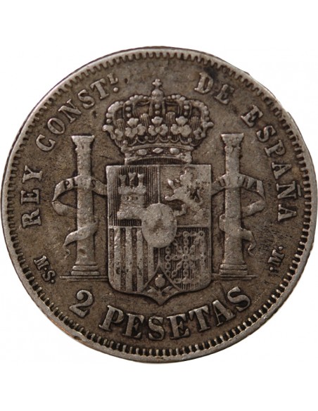Espagne Alphonse XII d'Espagne 2 pesetas Argent 1882 AI Madrid