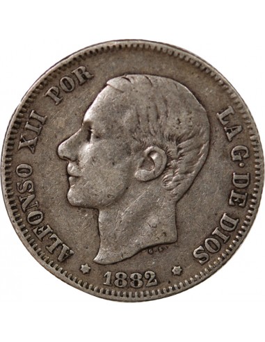 Espagne Alphonse XII d'Espagne 2 pesetas Argent 1882 AI Madrid