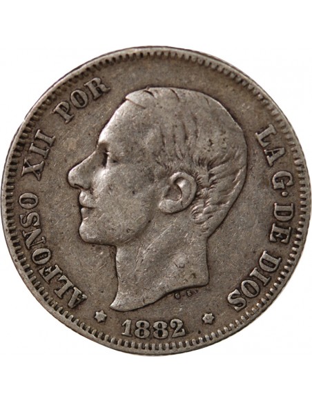 Espagne Alphonse XII d'Espagne 2 pesetas Argent 1882 AI Madrid