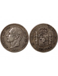 Espagne Alphonse XII d'Espagne 2 Pesetas  Argent 1882 AI Madrid 2