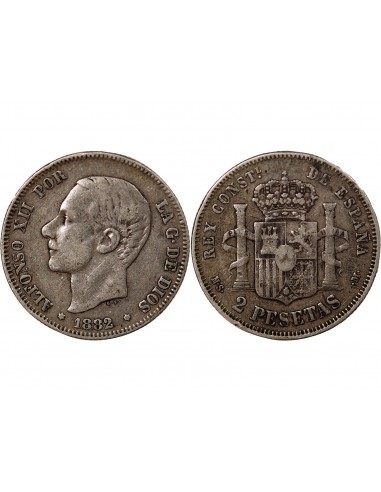 Espagne Alphonse XII d'Espagne 2 pesetas Argent 1882 AI Madrid