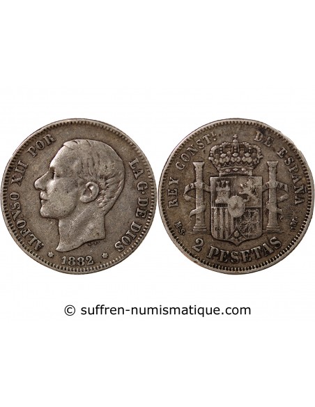 Espagne Alphonse XII d'Espagne 2 pesetas Argent 1882 AI Madrid