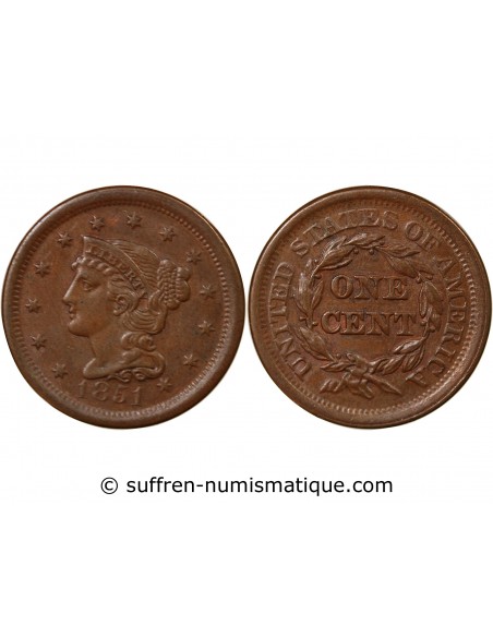 USA 1 cent Cuivre 1851 Philadelphie