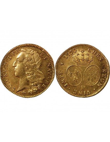 LOUIS XV - DOUBLE LOUIS D'OR AU BANDEAU - 1760 D LYON