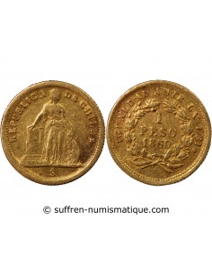 Chili 1 peso Or 1860 So Santiago