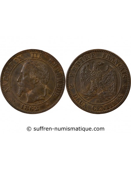 Napoléon III 2 centimes Bronze 1862 BB Strasbourg