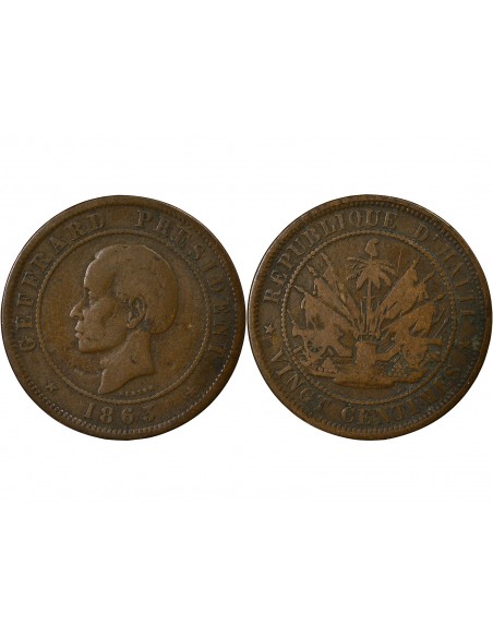 Haïti Fabre Geffrard 20 Centimes Bronze 1863 H Heaton