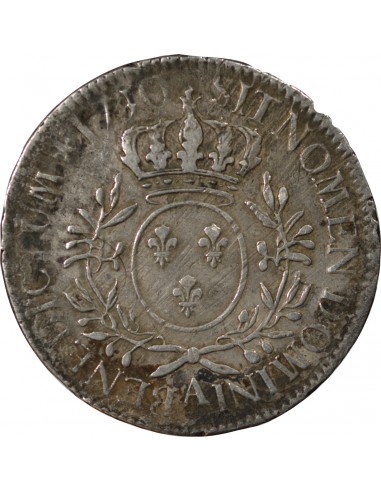 LOUIS XV - ÉCU ARGENT AUX BRANCHES D'OLIVIER 1730 A PARIS